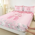 thumbnail image 3 of jejeloiu Initial Letter R Full Size Sheets,Kawaii Bowknot Bow Bed Sheets,Pink Glitter Print Sheet Sets For Girls,Breathable Bedroom Decoration,4pcs, 3 of 7