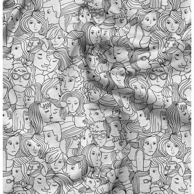 Soimoi White Rayon Fabric Human Face Print Fabric by the Yard 56 Inch Wide