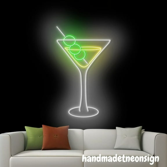 Handmadetneonsign Martini Cocktails Neon Sign, Martini Glass Wall Art, Cocktail Bar Pub Wall Decor 039643