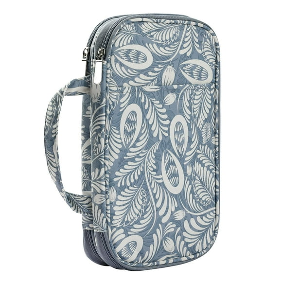 Long Knitting Case, Circular Knitting Storage Bag, Portable Bag Pouch for Knitting Accessories, Easy to Carry , Oxford Cloth Gray Leaves