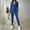 Blue, variant on Women Vertical Ribbed V Neck Long Sleeve Top Skinny Pants 2 Piece Athletic Workout Outfit Sets Army Green M