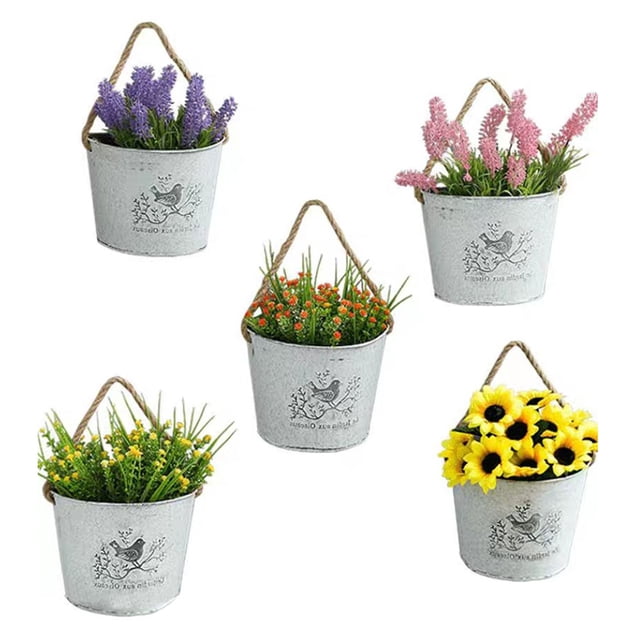 5pcs Wrought Iron Living Room Flower Pot Hanging Planter Basket Indoor Outdoor