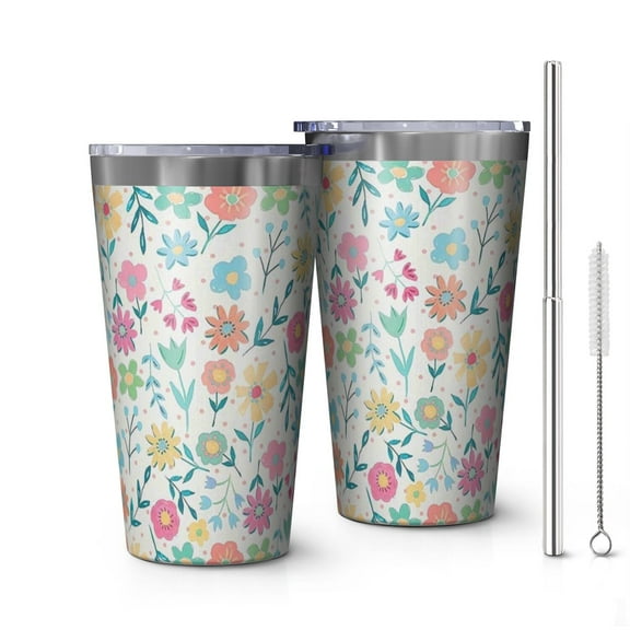 16oz Tumblers Pioneer Flower Stainless Steel Vacuum Insulated Double Wall Travel Tumbler Cups Mug with Lid and Straw,Cleaning Brush for Coffee,Tea