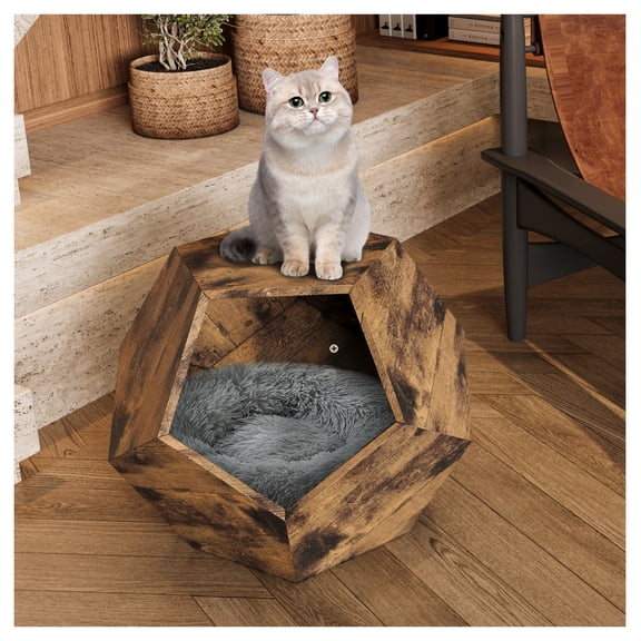 25.98'' Shaped Modern Pet Furniture Cat Side Table MDF Multi-Purpose Furniture Antique Wood Color