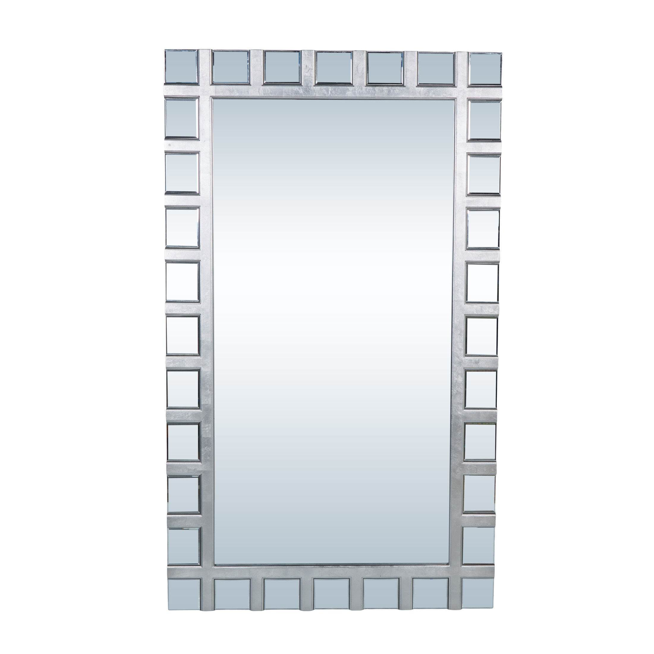 DecMode 49" x 83" Silver Wooden Geometric Floor Mirror with Square Mirrored Insert Frame