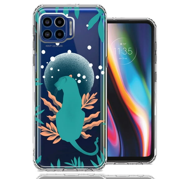 MUNDAZE for Motorola One 5G Moon Green Jaguar Design Double Layer Phone Case Cover