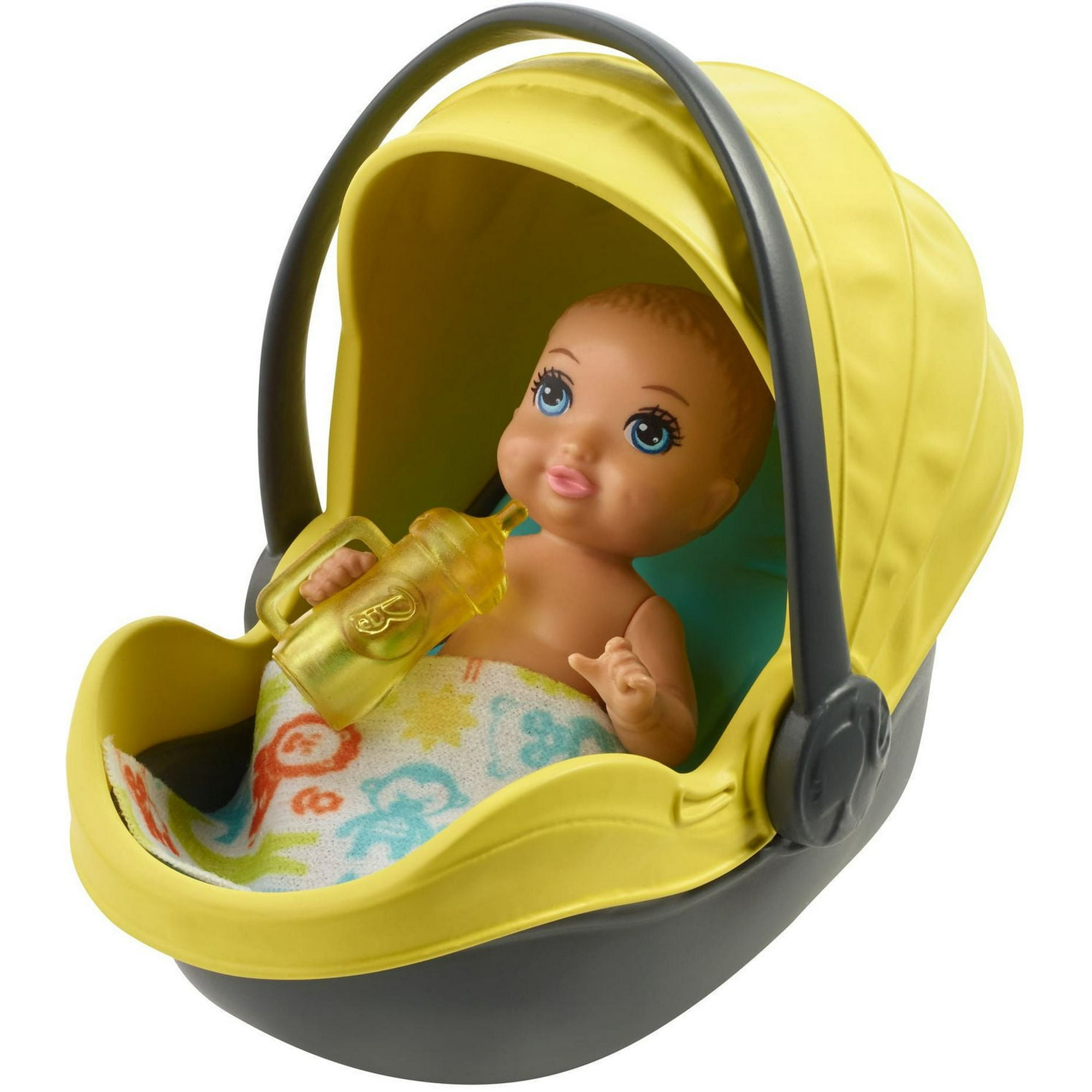 Barbie Babysitters Skipper Poupée et coffret de jeu Poussette et bébé  avec biberon jaune