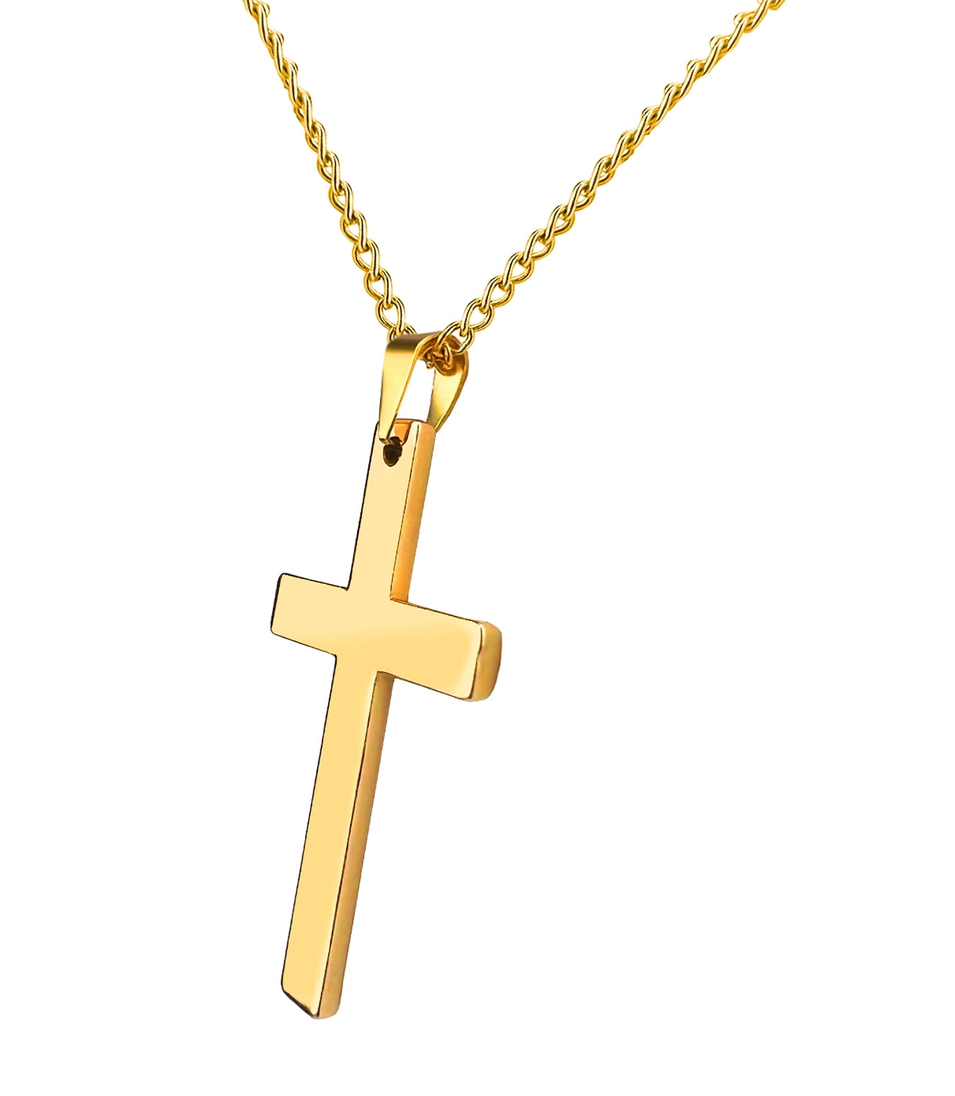 ORENTINI 3.5mm 18K Gold Plated Stainless Steel Thick Cross Pendant with Open Link Style Chain for Men, Woman. 24In Length Lobster Clasp