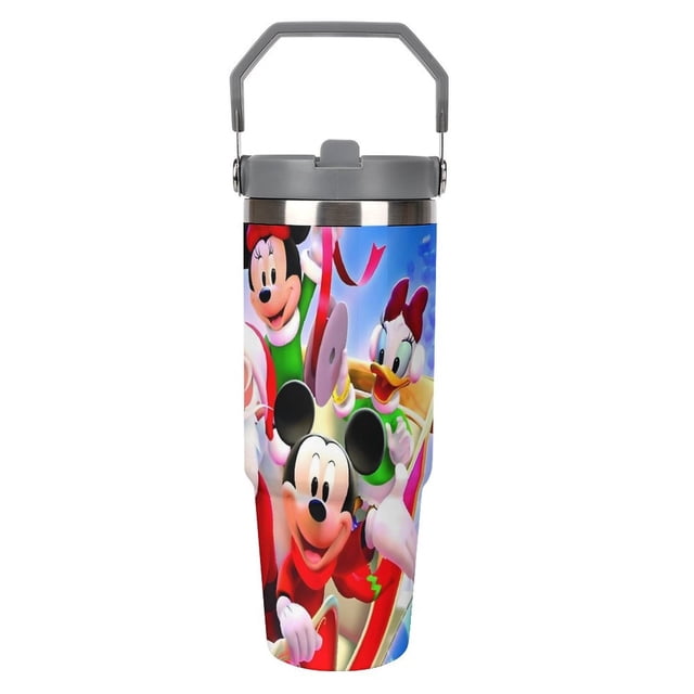 YIXIGGC30 Oz Mignon Dessin Animé Mickey Mouse Gobelet avec Couvercle à Paille Rabattable Poignée Supérieure, Tasse de Voyage en Acier Inoxydable Isolée sous Vide pour Voiture, Cadeau de Saint-Valentin Halloween Anniversaire Noël JU223-691