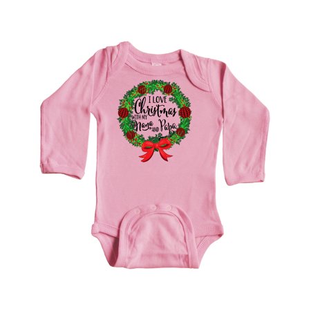 

Inktastic I Love Christmas with My Nana and Papa Wreath Gift Baby Boy or Baby Girl Long Sleeve Bodysuit