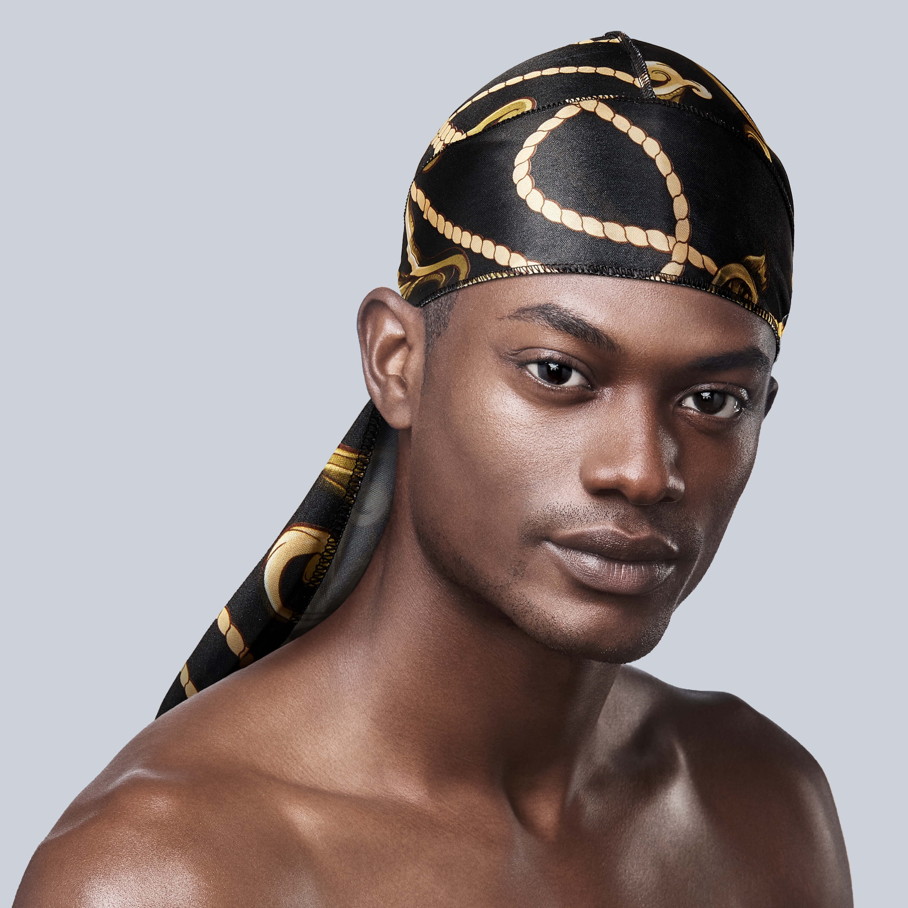 KISS Colors & Care Power Wave Satin Du Rag, Luxe Black & Gold Hat