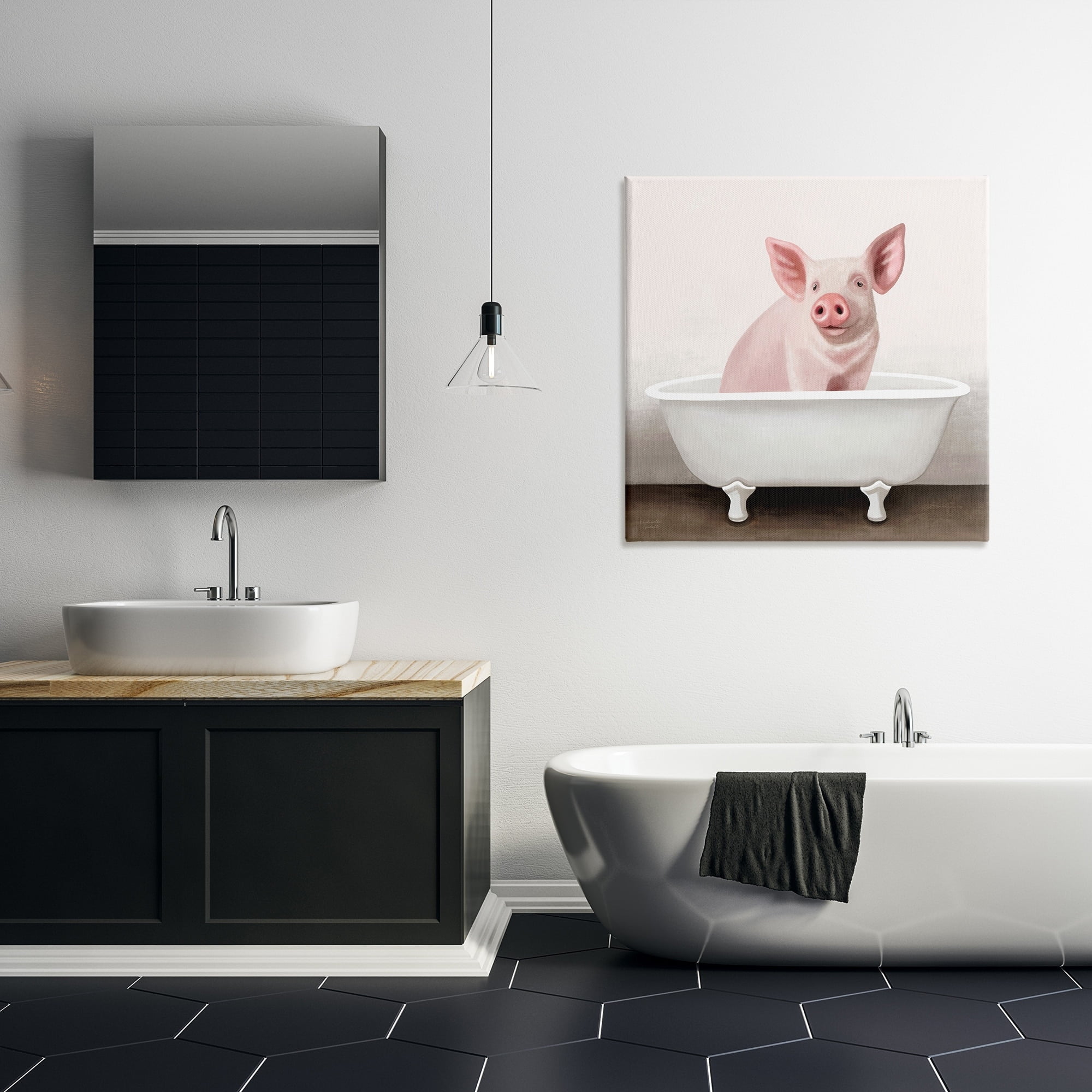 Stupell Industries Pink Farm Pig in Country Bath Tub,30 x 30,Designed by Elizabeth Tyndall