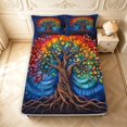 thumbnail image 5 of Homewish Colorful Tree Of Life Bed Sheets,Vintage Botanical Full Size Sheets,Navy Orange,4 Pieces,1 Flat Sheet, 1 Fitted Sheet and 2 Pillowcases, 5 of 6