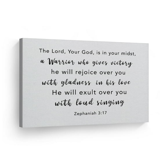 Smile Art Design The Lord Your God is in your midst a Warrior who gives victory Zephaniah 3:17 Scripture Wall Art Canvas Print Bible Verse Christian Religious Inspirational Ready to Hang 8x12