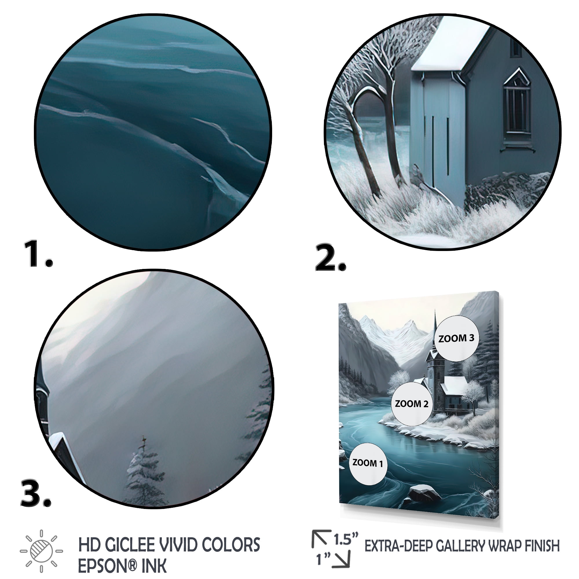Designart Church On A Lake In Winter III Canvas Wall Art