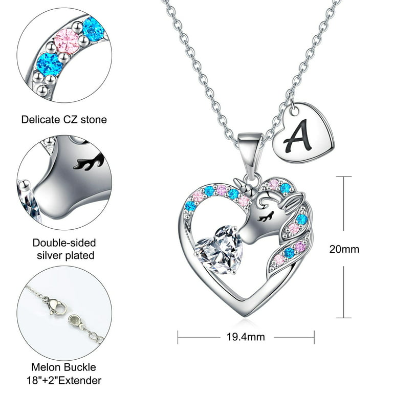 Smilest Unicorns Gifts for Girls Necklaces Heart Unicorn Necklaces for Girls Women Initial Necklaces for Women Girls Unicorn Jewelry Valentines Gifts