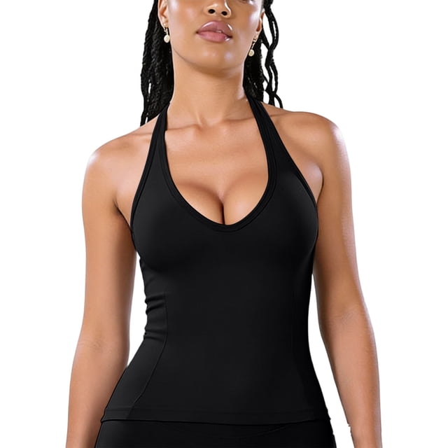 Yoga Tank Tops para Mujeres Fuera Del Hombro Push-Up Acolchado sin Costuras Espalda Fitness Pilates Transpirable Humedad-Wicking Poliéster