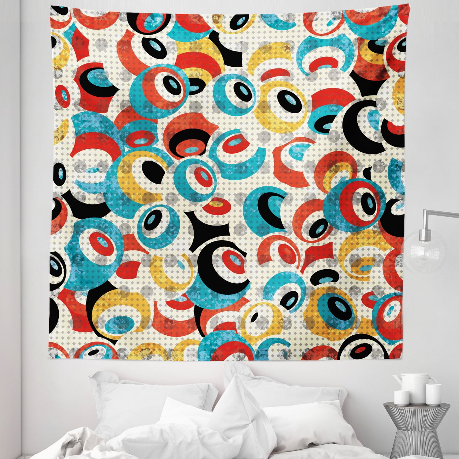 Psychedelic Tapestry, Retro Theme Circle Pattern Evil Eyes Design ...