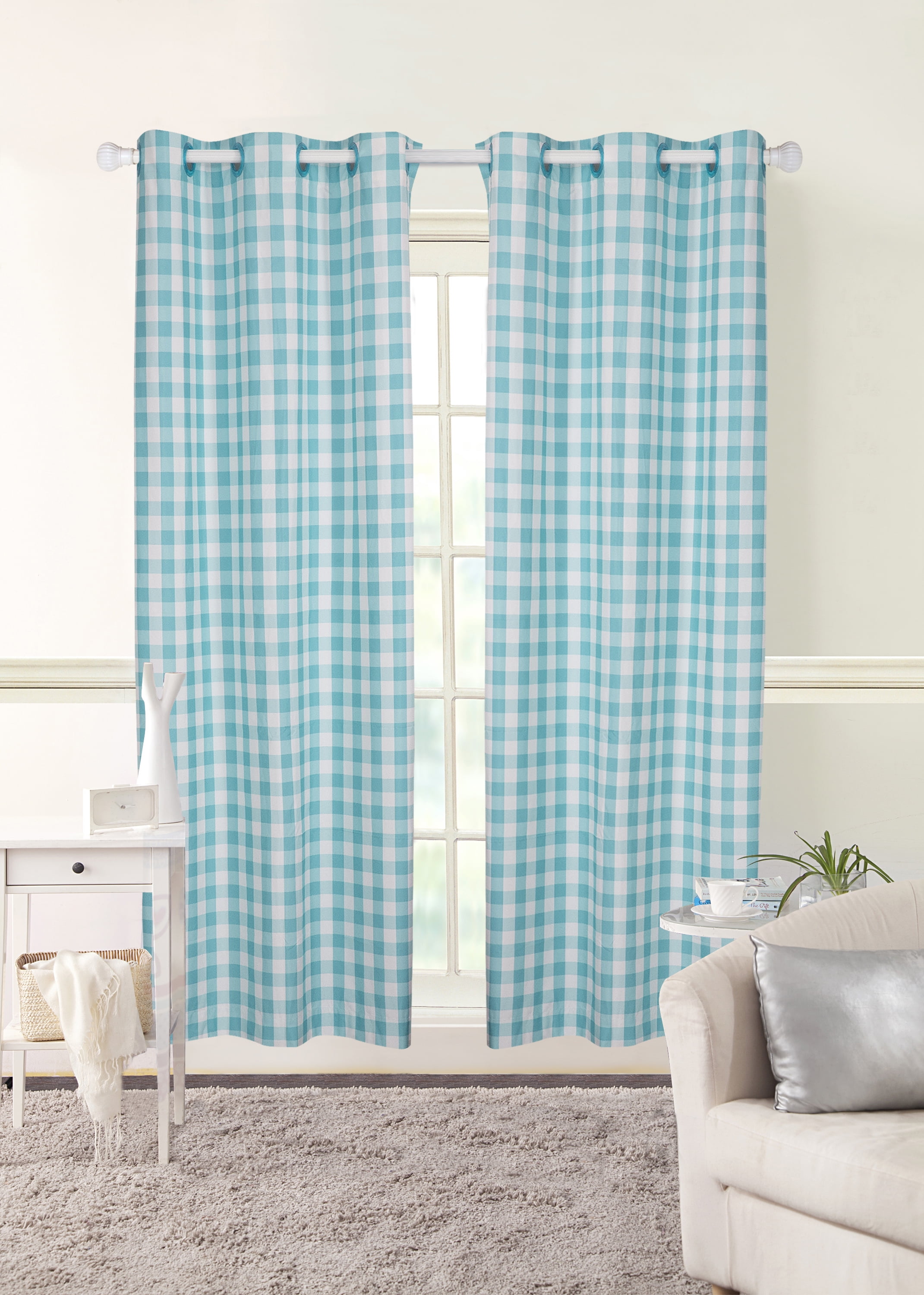 Mainstays Gingham Check Room Darkening Grommet Single Curtain Panel