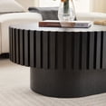 thumbnail image 5 of 43.7" Oval Coffee Table with Handcrafted Relief, Sturdy Pedestal Wooden Olive-Shaped Tea Table, Circle Fluted Drum Coffee Table for Apartment Living Room, Black, 5 of 8