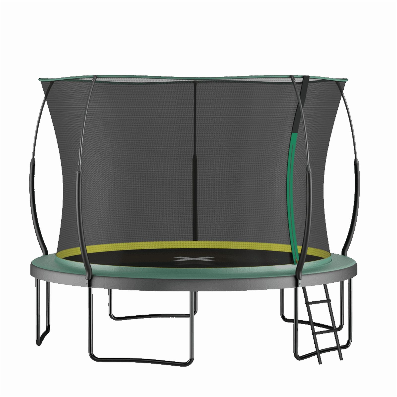 14FT Trampoline for Kids & Adults, Outdoor Recreational Trampoline with Enclosed Safety Net, Ladder & Shoe Bag, Bungee Spring Trampoline for Backyard, Heavy-Duty Galvanized Steel Frame Green