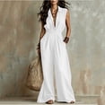 thumbnail image 5 of Hueook Cotton Womens Jumpsuit Plus Size Rompers Casual Trendy Flared Sleeveless Full-Length Trousers White XL, 5 of 7
