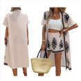 thumbnail image 2 of Bohemio Floral de Corta para Mujer, Talla Grande, con Abertura Frontal, Conjunto de 2 Piezas para Verano Negro Albaricoque XL, 2 of 7