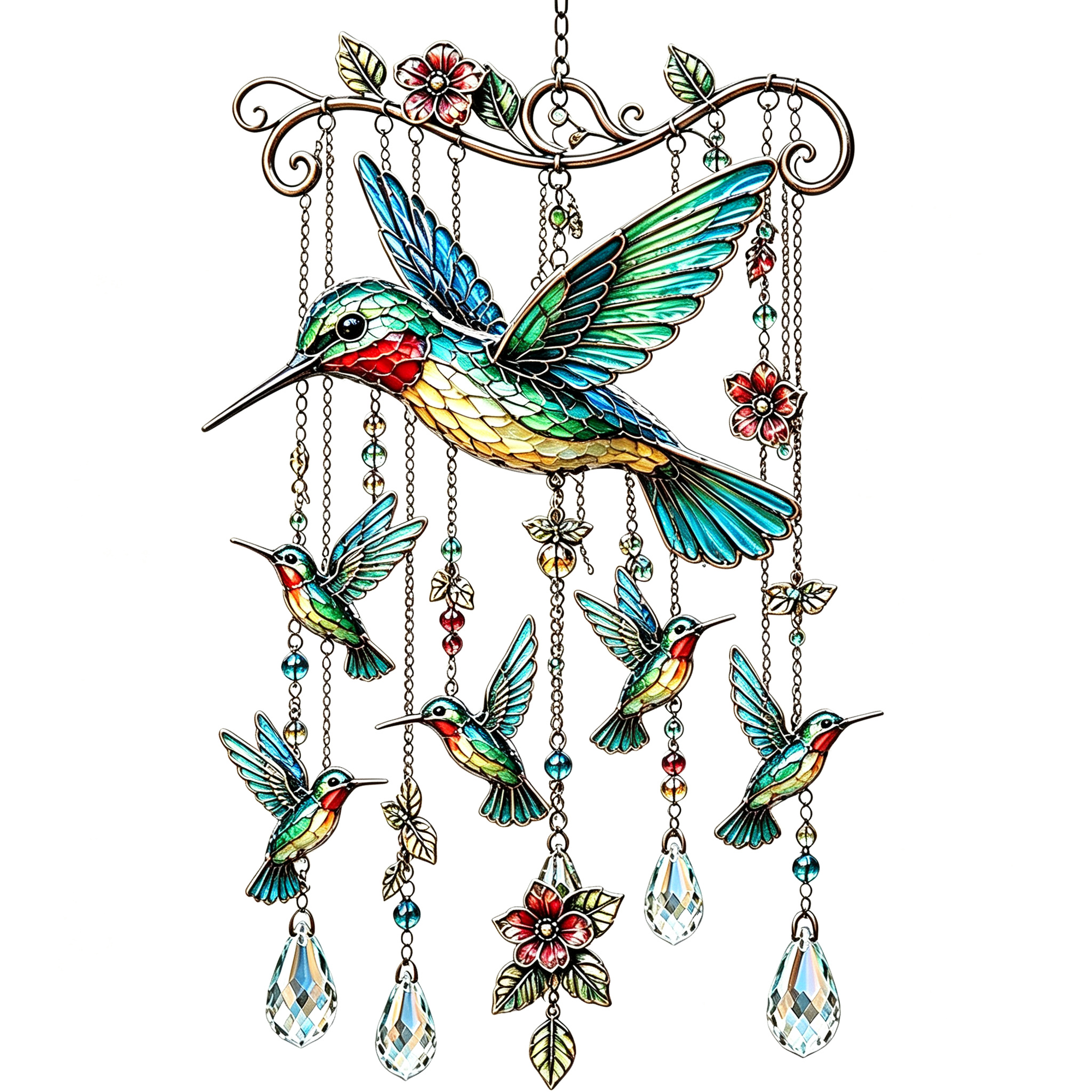 LQSEO Graceful Hummingbird Wind Chime Vintage Humming Bird Windchime Hummingbird Wind Chimes for Outside Stained Glass&Crystal Sun Catcher Outdoor Garden Yard Patio Decorations