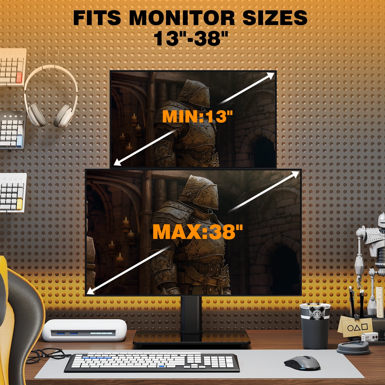 Dual Monitor Mount, 360° Rotation Dual Monitor Fits Two 13-38 in Computer Screens with ±70° Swivel, Tilt, Height Adjustable Tabletop Desk Mount Stand