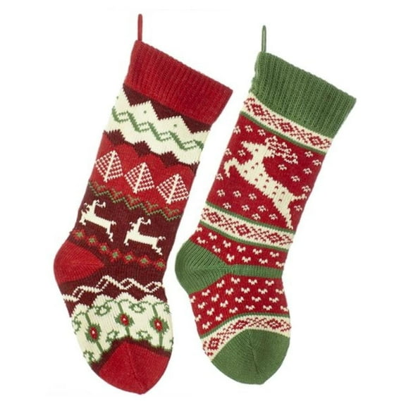 Kurt S. Adler 41855 - B0679 20"R/GR/IV KNIT REINDEER STOCKNG 2A Christmas Tree Stocking Ornament