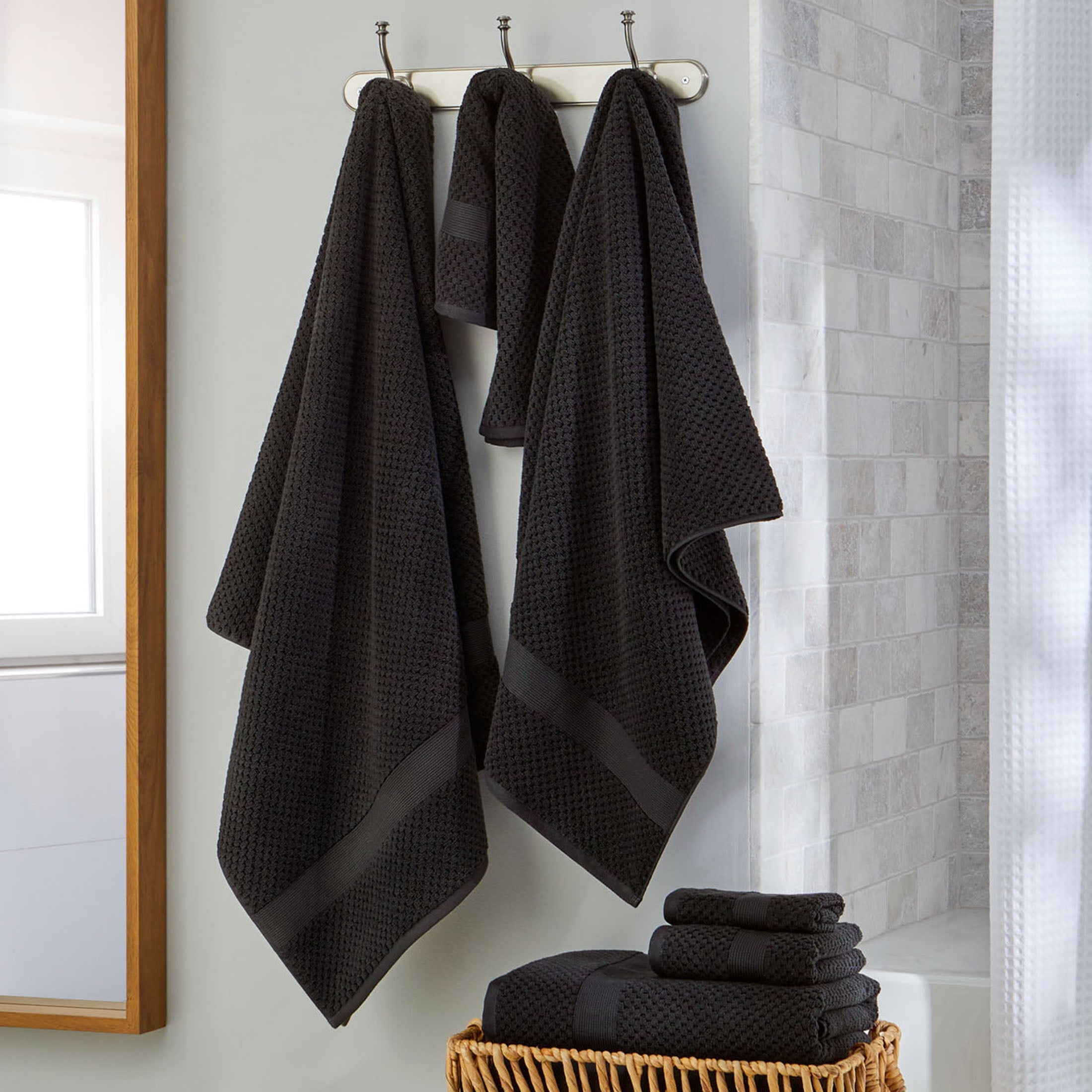 Better Homes & Gardens Signature Soft Cotton Popcorn Textured 6 Piece Bath Towel Set,Rich Black
