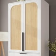 thumbnail image 2 of Home Armoire Wardrobe Closet, 69.5" Wooden Wardrobe Cabinet with 3 Drawers, Hanging Rod, 2 Doors Clothing Storage Cabinet for Bedroom, Large Capacity Storage, Rattan Door, 2 of 8