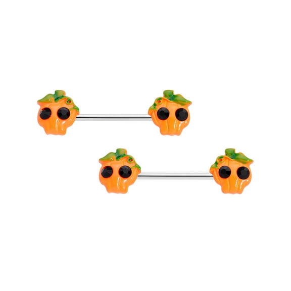 Body Candy 14G Womens Nipplerings Piercing 316L Steel 2Pc Orange Jack O Lantern Pumpkin Nipple Ring Set 5/8"