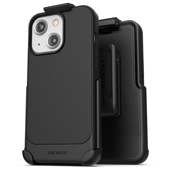 Encased Thin Armor Designed for iPhone 13 Mini Belt Clip Case, Slim Grip Phone Cover with Holster - Black