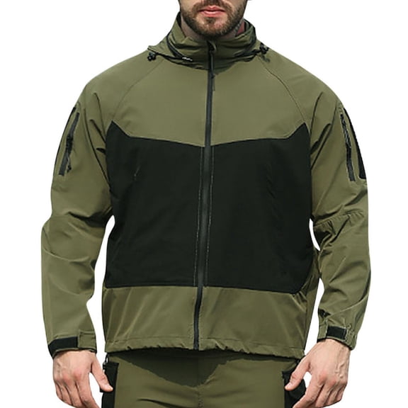 Windbreaker Jackets for Men Fashion Casual Camouflage Windproof Warm Jacket Long Sleeve Hooded Casual Outwear Men's Windbreakers Green M