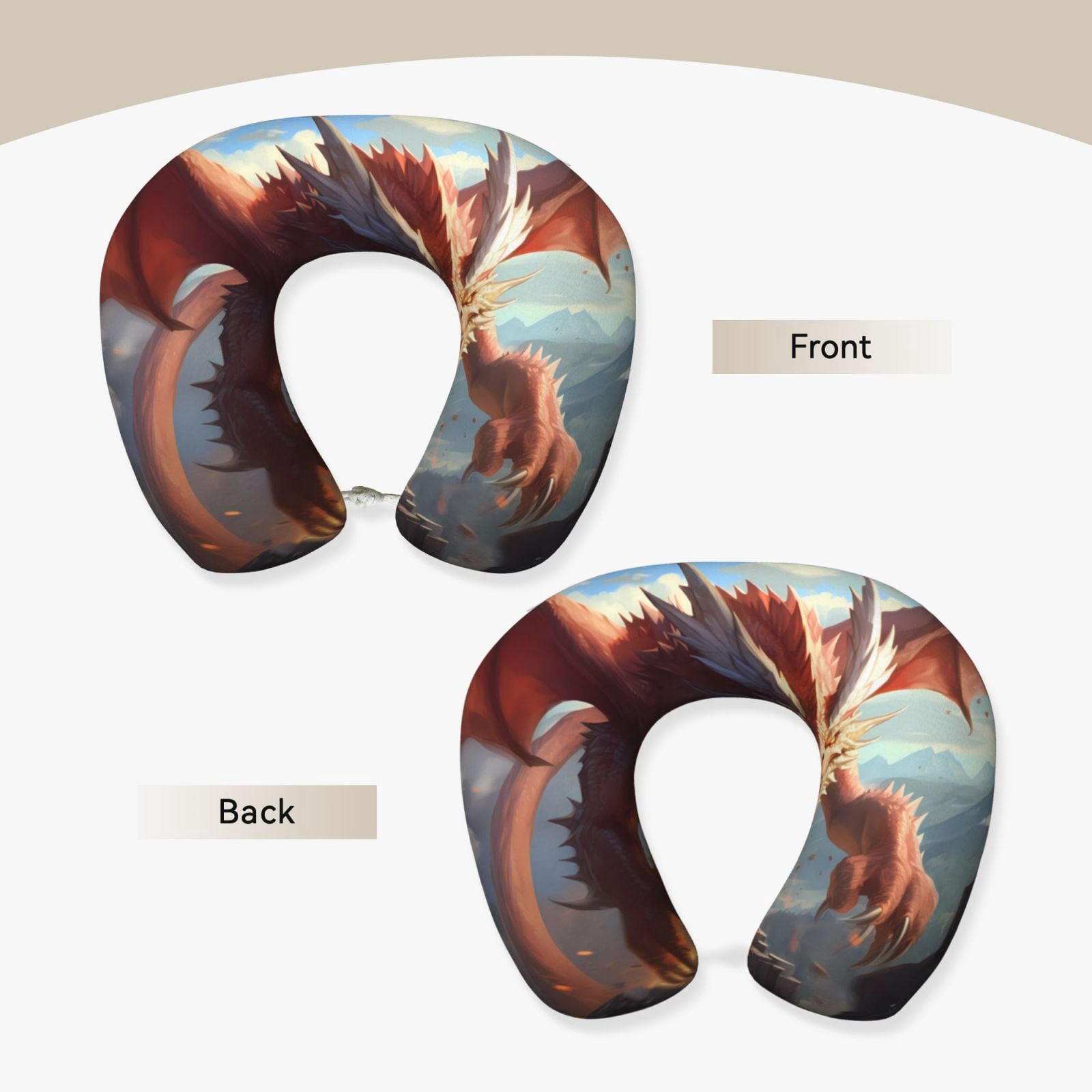 Xecao Ferocious Dragon Fury Print Memory Foam Cervical Neck Pillow Versatile U-Shaped Pillows for Home,Office,Camping,Travelling,Soft Washable Cover