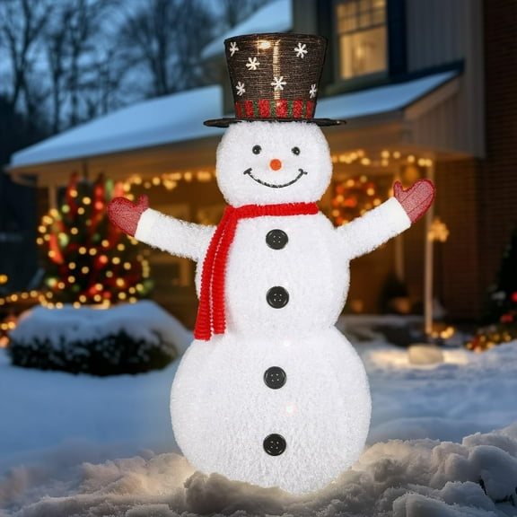 Alupssuc 5ft Lighted Pop-Up Snowman Outdoor Christmas Decoration, Collapsible with Warm White Light for Yard, Garden