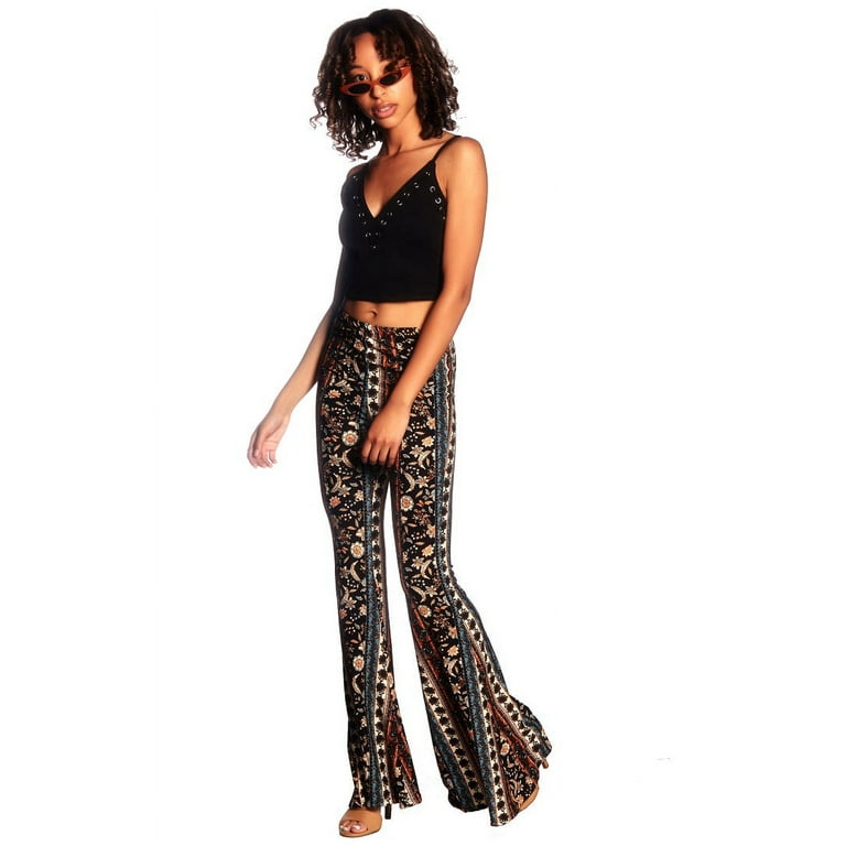 SWEETKIE Boho Flare Pants, Elastic Waist, Wide Leg Pants for Women, Solid &  Printed, Stretchy and Soft 