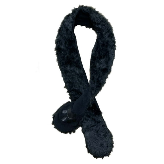 Womens Black Faux Fur Scarf & Hand Warmer