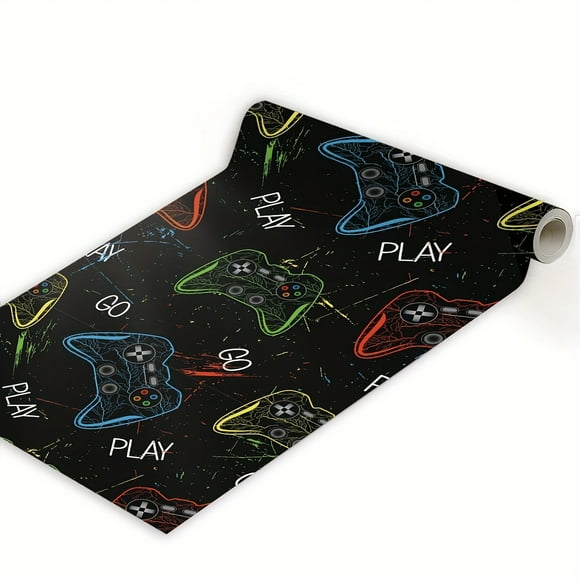 Game Controller Cartoon Peel & Stick Wallpaper - 17.7"X118" Vinyl, Removable & Self-Adhesive For Boys' Room Decor, Kitchen Countertops & More