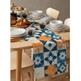 thumbnail image 6 of Abstract Blue Table Runner Cotton Linen 120 Inch Holiday Dresser Scarves, Orange Color Block Retro Watercolor Boho Tablerunner for Kitchen Coffee Dining Bedroom Dinner Scarf Décor 13''x120'', 6 of 9