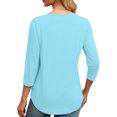 thumbnail image 5 of Drses 3/4 Length Sleeve Womens Tops Round Neck Casual Tunic Tops Basic Pleated Shirts Loose Fit, 5 of 8