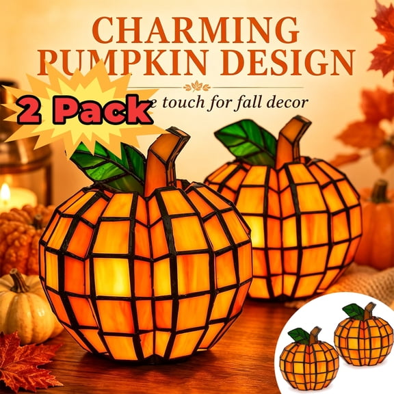 Halloween Lamp, Pumpkin Stained Glass Lamp, Warm Fall Halloween Table Decor, 1 Pack