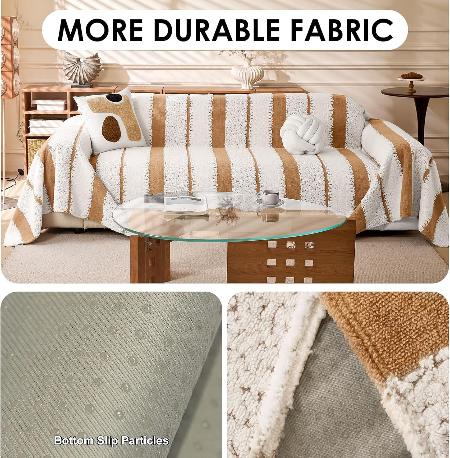 TOPCHANCES Sofa Slipcovers, Couch Throws Blanket for 3 4 Seats Sofa, Sectional Couch Covers for L Shaped Couch (71"x 134", Light Brown)