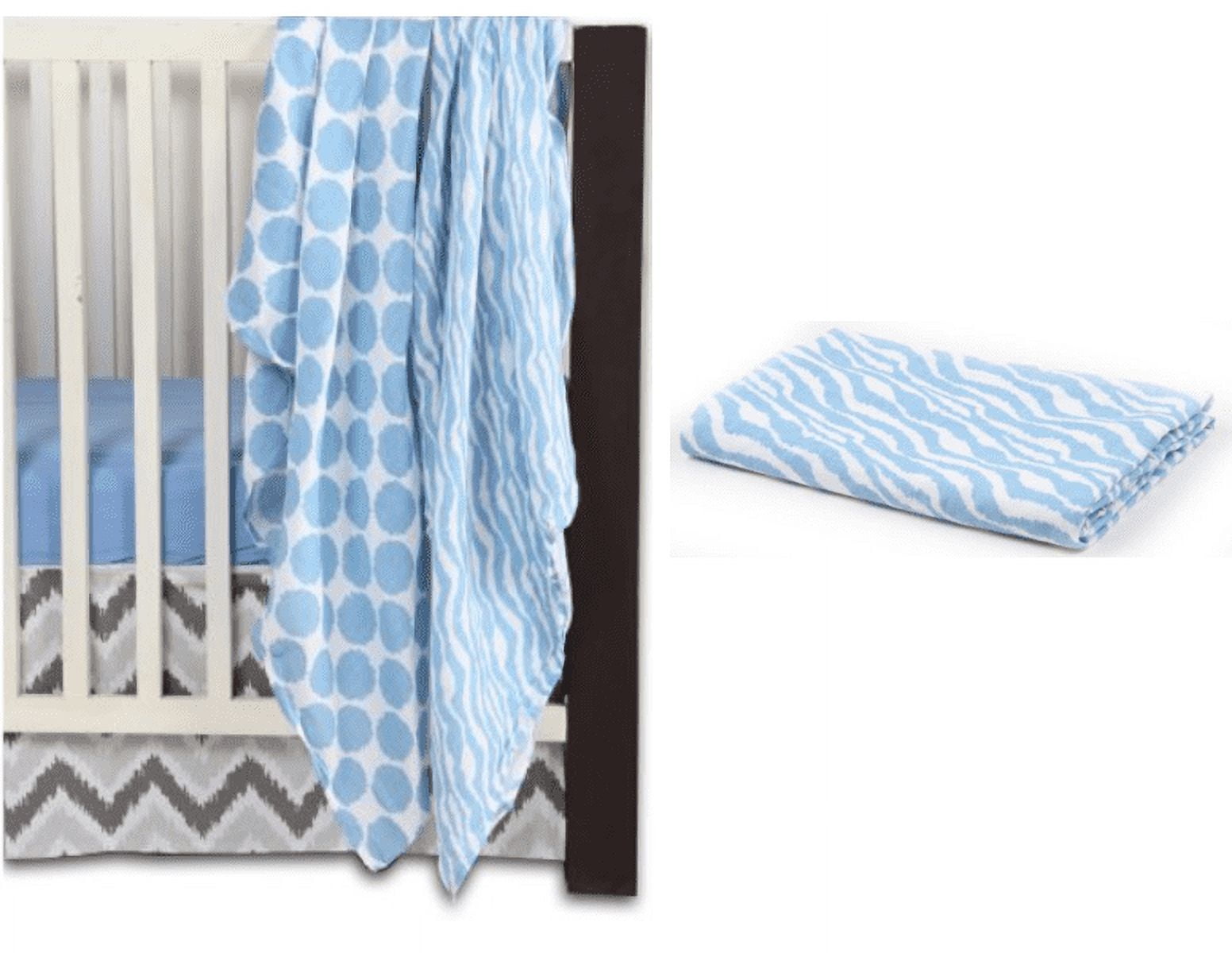 Bacati Ikat Zebra & Dots 4 Piece Crib Bedding Set with 2 Muslin Swaddling Blankets, Blue/Gray