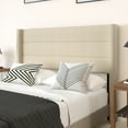 thumbnail image 6 of Merrick Lane Modern Queen Platform Bed with Padded Channel Stitched Beige Faux Linen Upholstered Wingback Headboard and 8.6" Underbed Clearance, Beige, 6 of 11