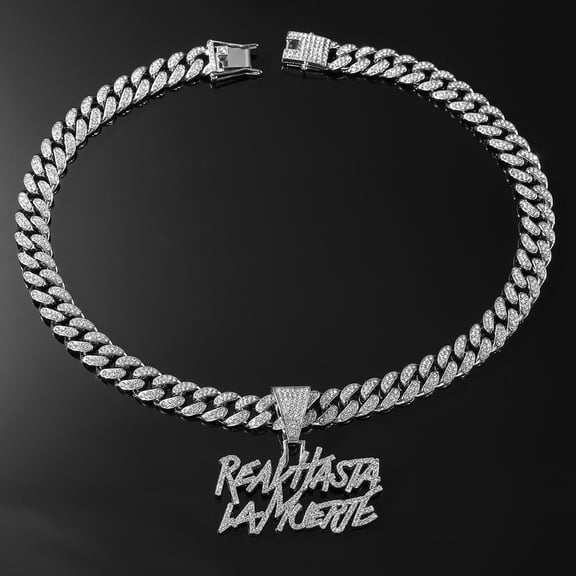 1Pcs Exaggerated letters Pendant Covered in Diamonds Hanging from a Luxurious silver Cuban Link Chain.This is a chain-style hip-hop style jewelry necklace.