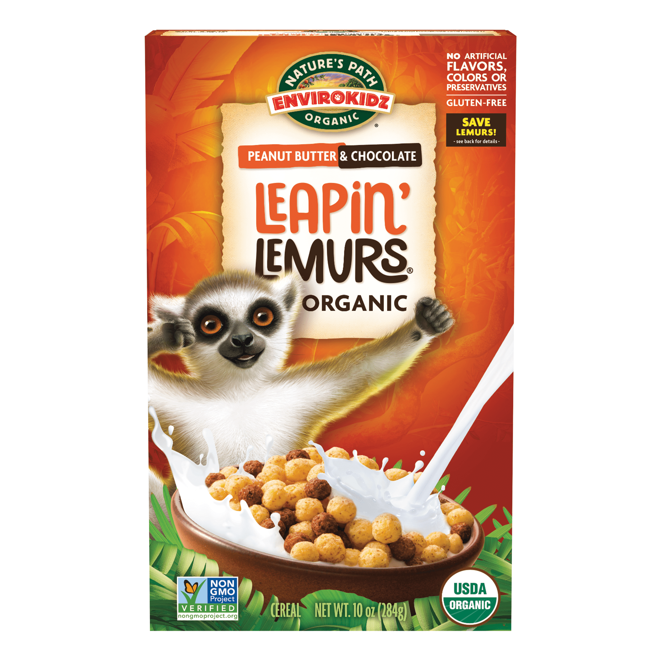 EnviroKidz Organic Peanut Butter and Chocolate Leapin' Lemurs Cereal, Gluten Free, 10 oz