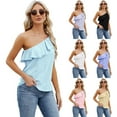 thumbnail image 2 of FLMEI Women‘s Summer Slant Shoulder Tops Loose Fit Shirts Womens Summer Cotton Tank Tees for Female S-XXL, 2 of 9
