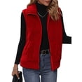 thumbnail image 5 of ZXSXSY Women Lapel Collar Full Zip Sleeveless Pockets Fleece Vest Coat, 5 of 6